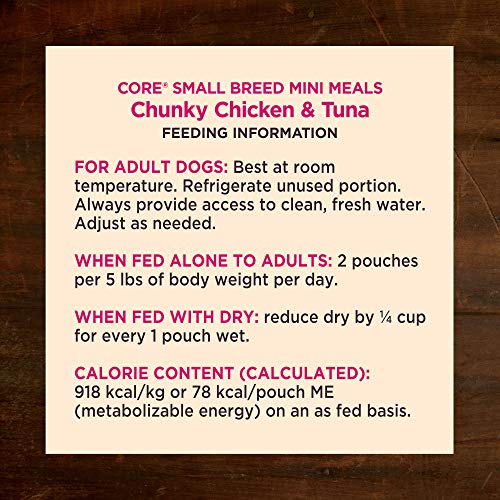 Wellness CORE Natural Grain Free Small Breed Mini Meals Wet Dog Food, Chunky Chicken & Chicken Liver Entrée in Gravy, 3-Ounce Pouch (Pack of 12)
