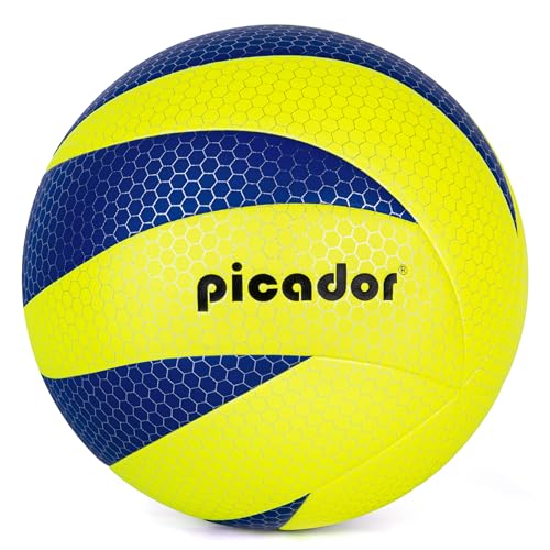 PP PICADOR Volleyball Official Size 5, PU Soft Touch Volleyballs for Youth Beginner,Indoor Outdoor Beach Volley Ball Play Training Sport (Bright Yellow & Blue)