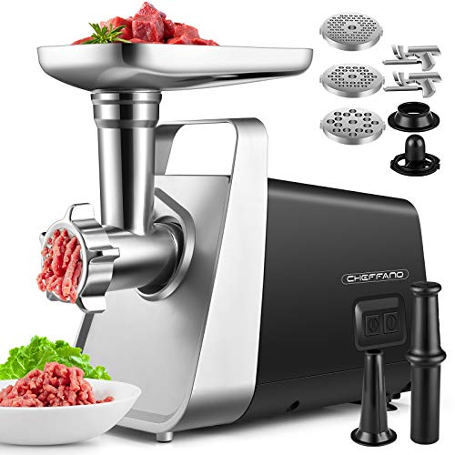 CHEFFANO Meat Grinder Electric, 350W[2000W Max] Electric Meat Grinder, Molino De Carne, Meat Mincer with Stainless Steel 2 Blades and 3 Plates, Sausage Staff Maker & Kubbe Kit for Home Kitchen Use