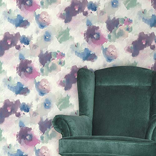 RoomMates RMK11079WP Impressionist Pink and Blue Floral Peel and Stick Wallpaper, 20.5" x 16.6 feet