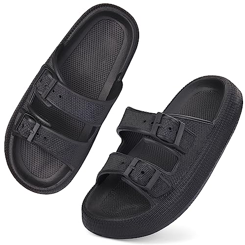 VONMAY Cloud Slides Slippers for Women Men Shower Sandals Non Slip Soft Sole Thick Foam Double Buckle Adjustable House Shoes, Orange