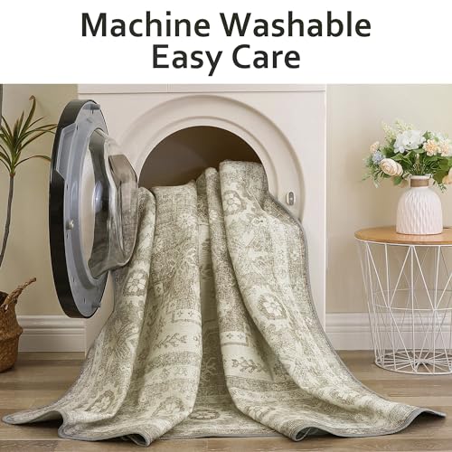 BEIMO 2x3 Rugs for Entryway, 2x3 Area Rugs Non Slip for Bedroom ，Machine Washable Ultra-Thin Print Boho Vintage Aesthetic Carpet, Low Pile Mat with Non Slip Rubber Backing, Distressed Gray