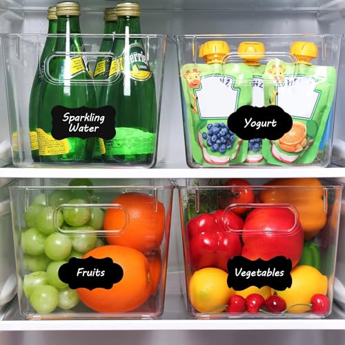 Clear storage organizer bins with Labels, Kitchen Pantry Organizers and Storage Baskets Fridge Containers for Organizing Cabinet Organization Perfect for, Foods, Snacks, Chips, Vitamin, Spices