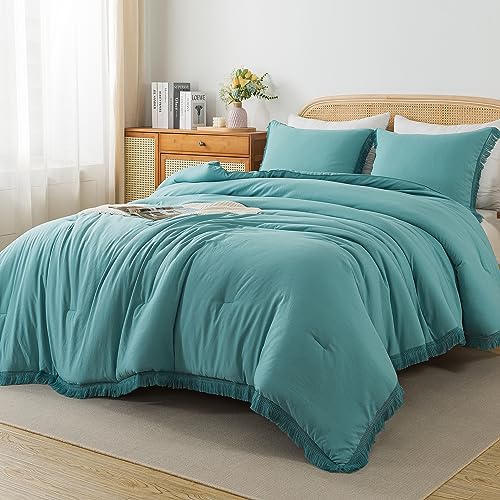 Andency Yellow Tassel Comforter Set Full(79x90Inch), 3 Pieces(1 Boho Comforter, 2 Pillowcases) Farmhouse Shabby Chic Comforter Set, Soft Microfiber Lightweight Fringe Bedding Comforter Set