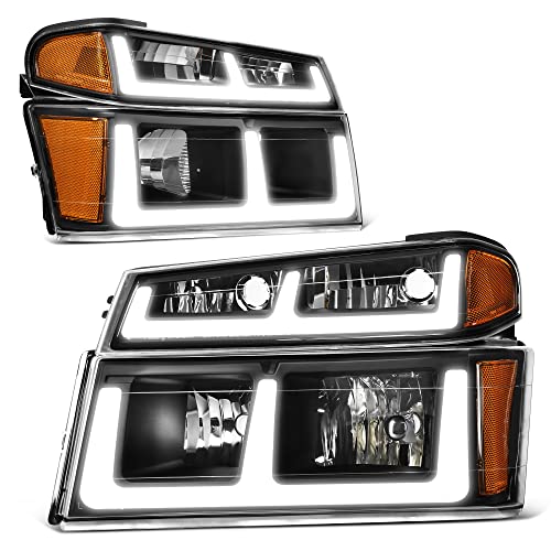 AUTOSAVER88 Headlight Assembly Compatible with 2004-2012 Chevy Colorado / 04-12 GMC Canyon / 2006-2008 Isuzu i-Series Black Housing Amber Reflector Clear Lens+ Bumper Lights