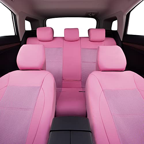 CAR PASS Barbie Pink Leather Seat Cover Automotive Breathable Universal Car Seat Cover Set Package-Super 5mm Sponge Inside,Airbag Compatible, Interior Cover Cute for Women Car Truck Van (Pink)