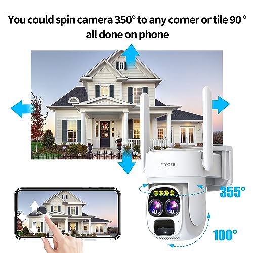 LETSCEE Security Cameras Wirelss Outdoor for Home Security, Alexa Cameras Solar Power,360 View Outside Camera,Motion Detection,10x Hybrid Zoom PAN Tile,IP-65 Weather Proof (1 Pack)