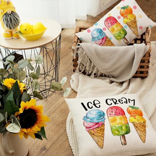 AACORS Summer Pillow Cover 12x20 Inch Ice Cream Cones Decor Polka Dots Farmhouse Seasonal Decorative Pillow Case for Home Sofa Couch AA540-12