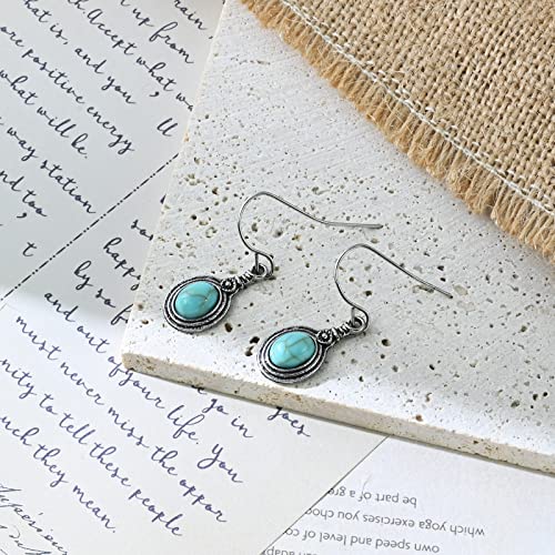 Silver Turquoise Drop Dangle Earrings Hypoallergenic Natural Stone Earrings for Women Trendy Vintage Turquoise Jewelry for Sensitive Ears