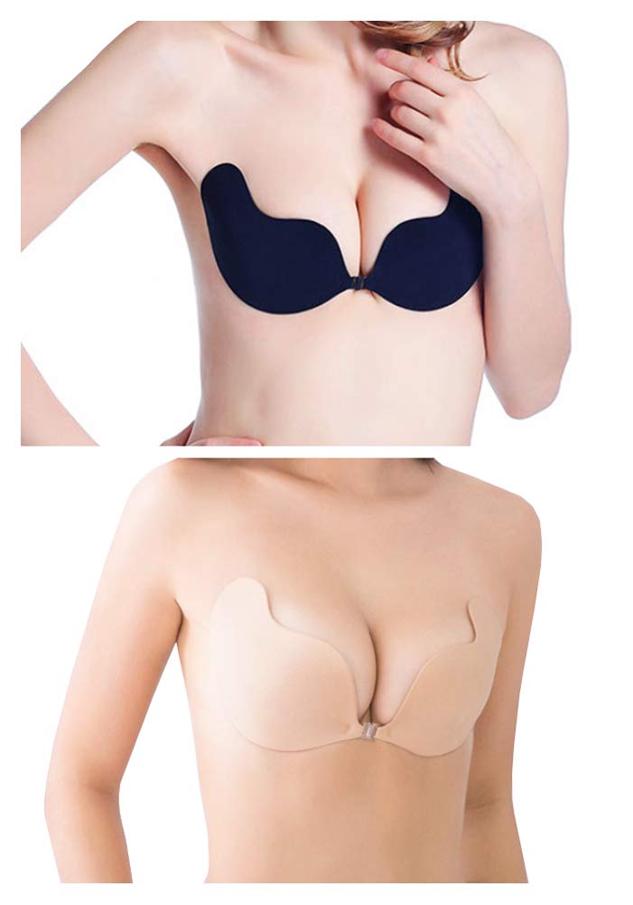Uplife 2 Pairs Adhesive Bra Strapless Sticky Invisible Push up Silicone Bra Reusable Magic Bra for Women Girls, B Cup