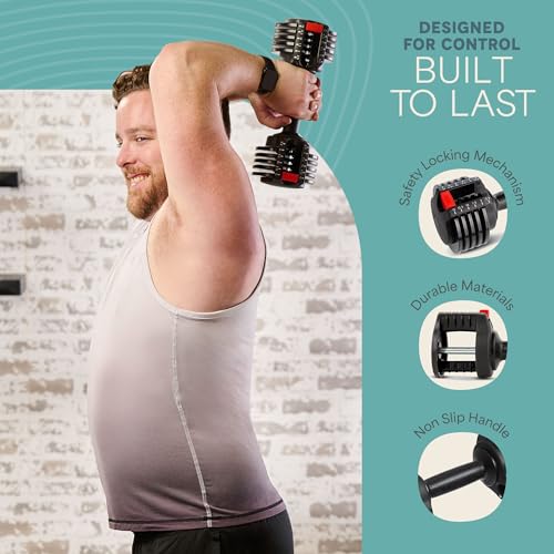 Lifepro Adjustable Dumbbells - 15Lb 25Lb 43Lb 55Lb 90Lb 6in1 Adjustable Weight, Compact Quick Dumbbells set/single for Full Body Exercise & Fitness Home Gym