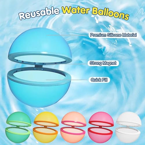 Reusable Water Balloons for Kids,12 PCS Magnetic Refillable Latex-Free Silicone Water Bomb with Mesh Bag, Summer Toys Beach Toys Swimming Pool Party Supplies Bath Toy Outdoor Summer Surprise for Kids