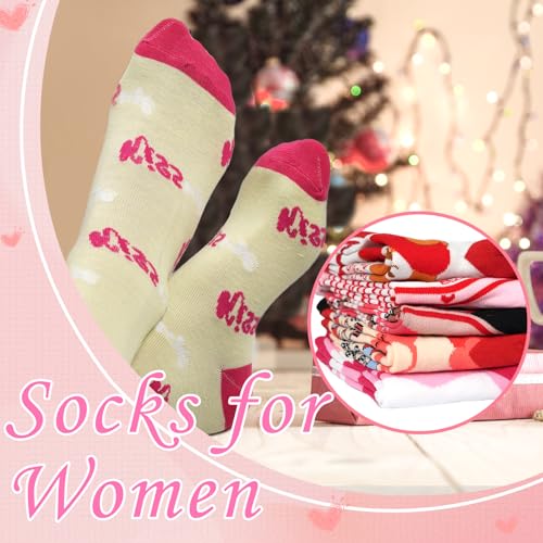 Chicpop 12 Pairs Valentines Day Socks Women Heart Socks Valentine's Day Crew Socks Bulk Novelty Holiday Cute Socks