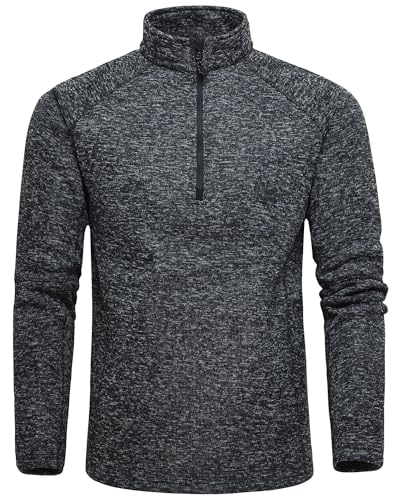 Gopune Men's Long Sleeve Pullover Fleece Quarter-Zip Knitted Jacket Black Grey,S