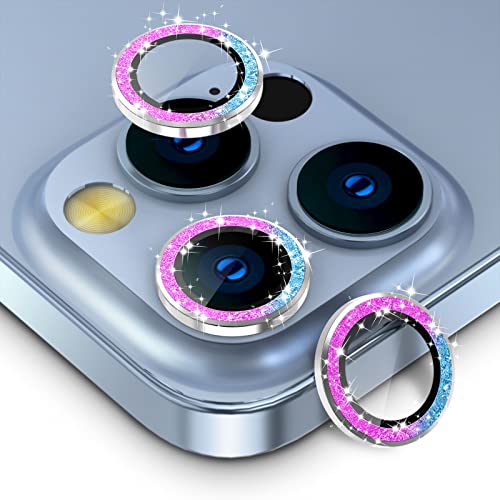 CloudValley Camera Lens Protector for iPhone 13 Pro - iPhone 13 Pro Max, 9H Tempered Glass Film, Aluminum Alloy Lens Protective Cover, Bling Colorful