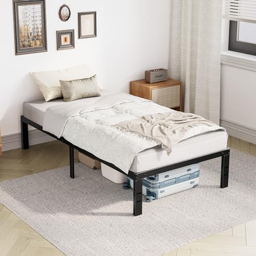 DUMOS Bed Frame - Twin Size Metal Platform Bed Frame Mattress Foundation with Steel Slat Support, No Box Spring Needed, Storage Space Under Frame, Easy Assembly, Black