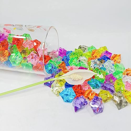 Featuman Blue Crystal Gems Plastic Jewels, 400 Pcs Fake Crystals Acrylic Gems Vase Fillers for Centerpieces, Fake Diamonds Plastic Ice Cubes for Board Gaming, Table Decor, Beach Theme Party