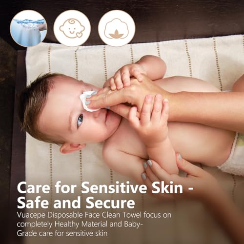 Vuacepe Face Towels Disposable Clean Face Towels, Cotton Makeup Remover Face Wipes, Disposable Large Facial Towels, Facial Cleansing Wipes for Sensitive Skin, Travel Hotel Essentials 50 Count (1 Pack)
