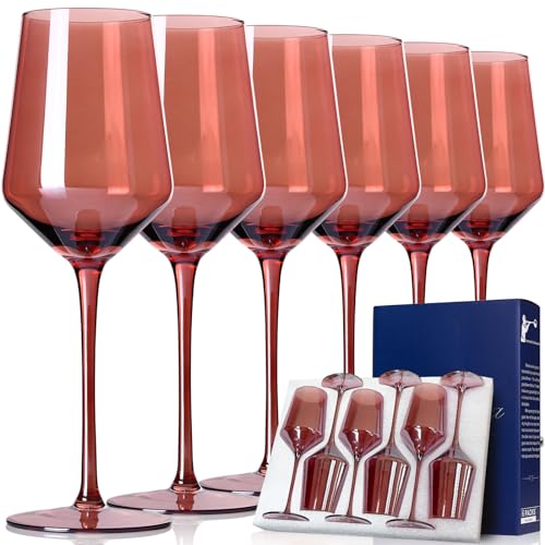 comfit Red Colored Wine Glasses Set of 6, Red Drinking Glasses - Red Kitchen Accessories, 14oz, Unfading Color, Hand-blown Wine Glasses - Birthday Gifts for Women Wine Lovers