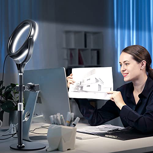 Zoom Light for Computer, Adjustable Desk Ring Light for Video Calls, Circle Light with Stand and Phone Holder, Video Conference Light for Laptop Virtual Meeting, Video Recording, Live Stream, Podcast