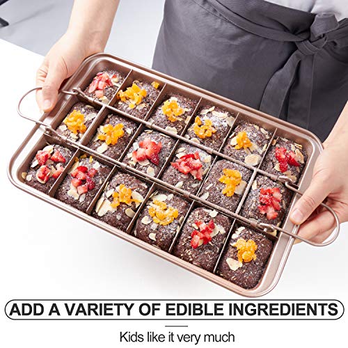 SUJUDE Nonstick Brownie Pan With Dividers and Cutters - Make 18 Pre-Cut Brownies at Once - Perfect Individual Baking Pan With All Edges