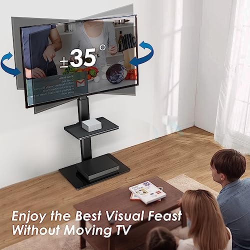 FITUEYES Universal TV Stand for 32 39 40 43 49 50 55 60 Inch TVs, TV Floor Stand with Swivel Mount, Max Holds 66lbs, Black Glass Base, Height Adjustable, Perfect for Corner & Bedroom…