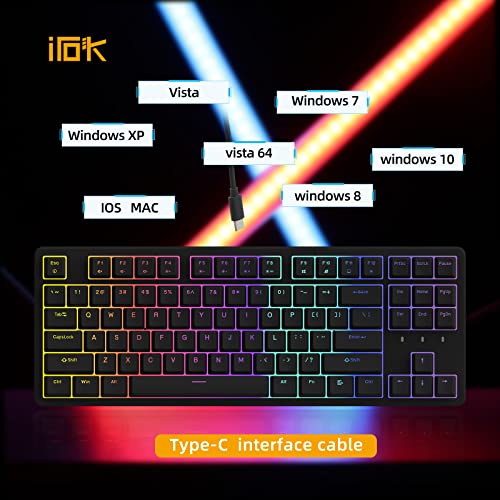 IROK FE87/104 RGB Mechanical Keyboard, Hot Swappable Gaming Keyboard, Customizable Backlit, Magnet Upper Cover Type-C Wired Keyboard for Mac Windows-Black/Brown Switch