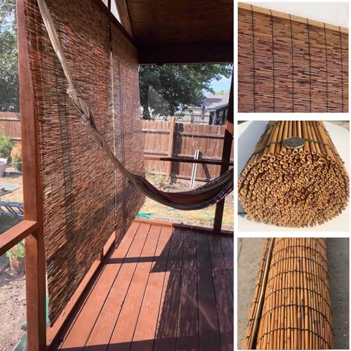 Patio Shades Roll Up Outdoor, Bamboo Blinds for Outdoor Patio, Thernal Insulated Shading Reed Blinds, Blackout Bamboo Shade, Privacy Screen, 24″ 30″ 34″ 36″ 39″ 43″ 48″ 51″ 55″ 70″ Width