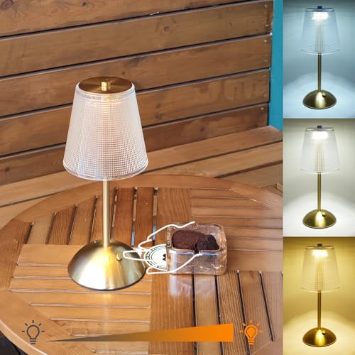 Amingulry Cordless Table Lamp, 4000mAh Rechargeable Battery Operated Lamp, 3 Color Modes & Stepless Dimmable LED Touch Lamp, Portable Retro Metal Beside Lamps for Desk Bedroom Restaurant(Black&Gold)
