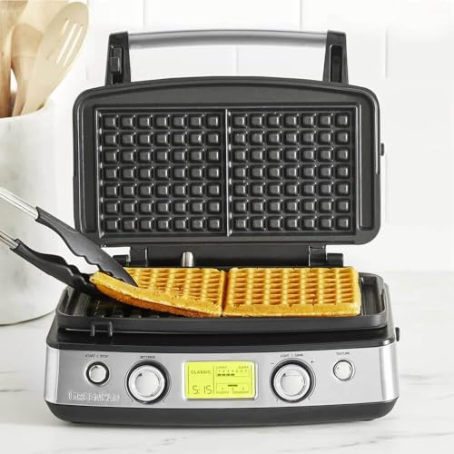 GreenPan Elite 2-Square Belgian & Classic Waffle Iron, Healthy Ceramic Nonstick Aluminum Dishwasher Safe Plates, Adjustable Shade/Crunch Controls, Wont Overflow, Easy Cleanup Breakfast, Black