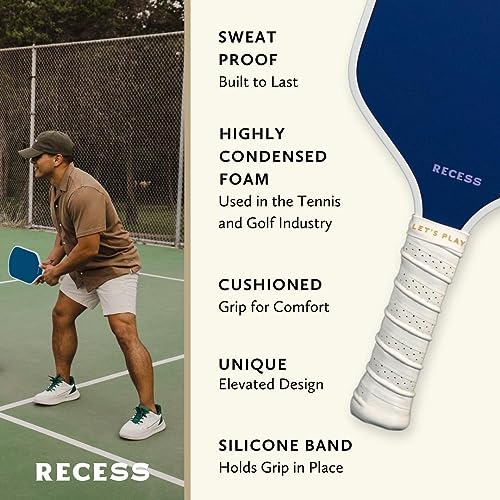 Recess Pickleball Starter Set, Premium Pickleball Paddles Set of 2 & Four (4) Pickle Balls - Strong & Durable Fiberglass, Lightweight, Honeycomb Core & Comfort Grip Handles - Perfect for Beginners