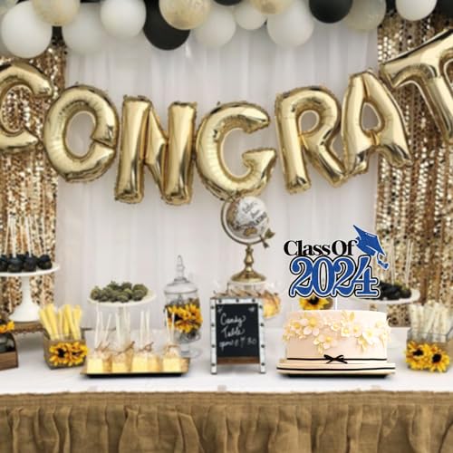 Class of 2024 Graduation Cake Topper Blue Glitter Grad 2024 Happy Graduation Congratulations Cake Decorations Graduation Congrats Grad We are So Proud of You Party Supplies