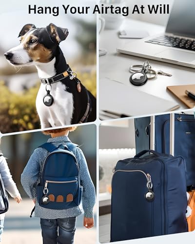 YOSH Airtag Keychain 4 Pack, Airtag Holder [Pet Chew Proof] [Fit Tightly] [Easy Alignment Design] Anti-Scratch Hard PC Air Tag Case with Metal Key Chain, Compatible with Apple Airtag
