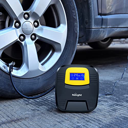 Nilight Tire Inflator Air Compressor Portable Air Pump for 12V DC Car Tires with Digital Pressure Gauge 150PSI Auto Tire Pump with LED Light for Cars ATVs Bicycles