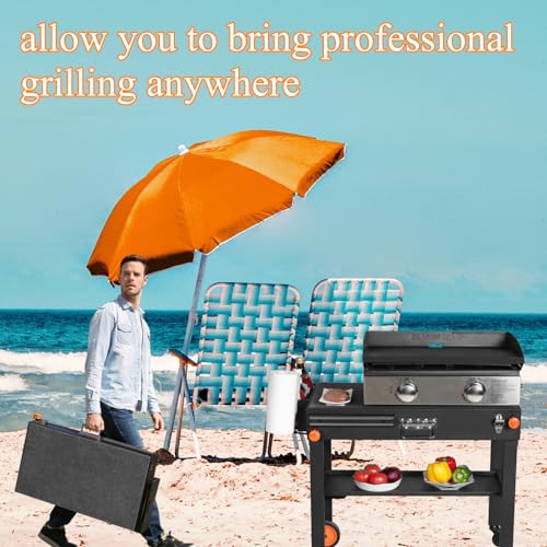 JiRiCHMi Portable Grill Table - Griddle Stand with Caddy Fit Blackstone Griddle 17"/22",for Ninja Grill Stand and Weber,Camping Folding Grill Table,Folds Flat Quickly