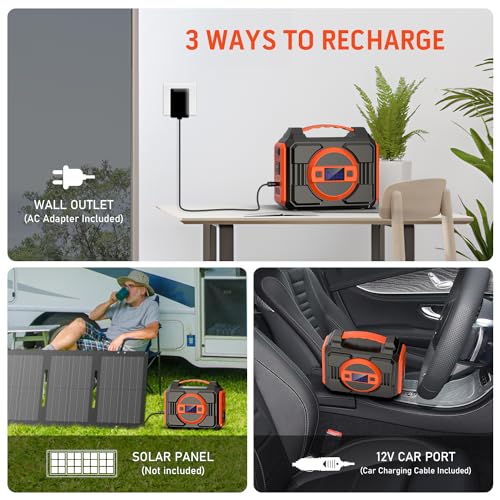 Portable Power Station Bank 300W Rated(600W Peak),220Wh Solar Powered Power Bank with 2 AC Outlet 110V Pure Sine Wave, 60000mAh Power Bank Lithium Battery Pack for Home Outdoor Camping Emergency