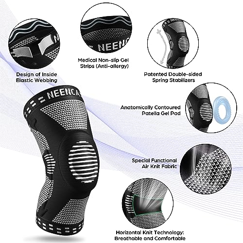 NEENCA Knee Braces for Knee Pain Relief, Compression Knee Sleeves with Patella Gel Pad & Side Stabilizers, Knee Support for Weightlifting, Running, Workout, Arthritis, Meniscus Tear, Men Women. ACE-53