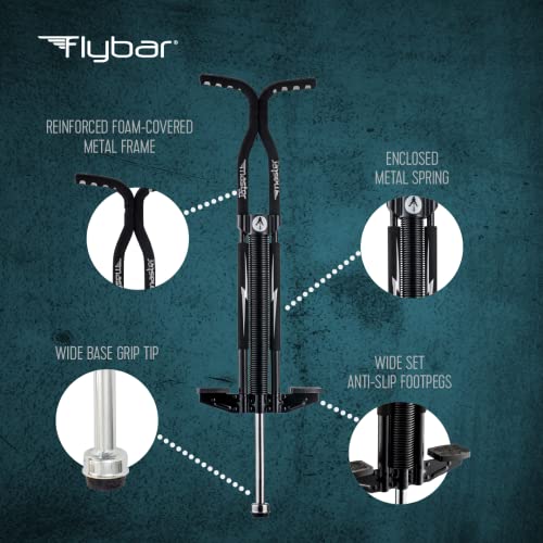 Flybar Master Pogo Stick for Kids, Ages 9+, 80 to 160 Pounds, Easy Grip Handles, Anti-Slip Pegs, Outdoor Toys for Boys, Jumper Toys for Girls, Outside Toys for Kids, Tweens and Teens (Black/Silver)