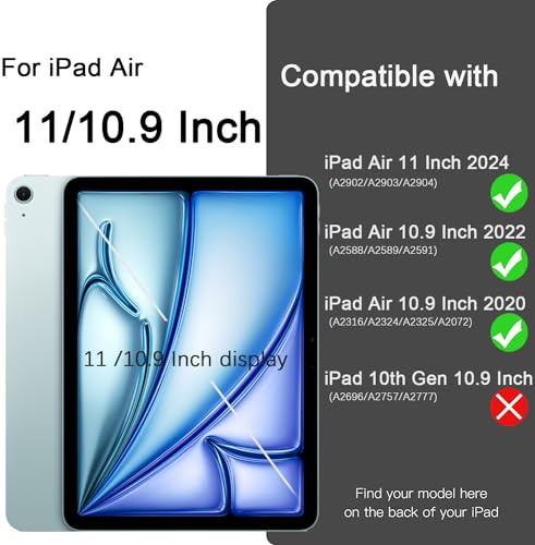 Akkerds Compatible with iPad Air 6th Generation 11 Inch Case M2 2024, for iPad Air 5th/4th Generation Case 2022/2020 10.9 Inch with Pencil Holder[Auto Sleep/Wake], Gray