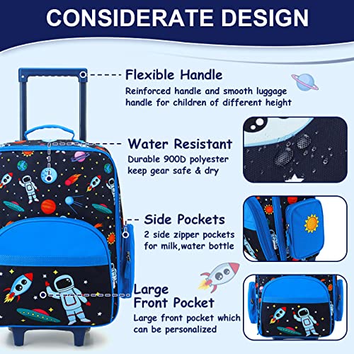 RAVUO Kids Suitcases for Boys, Cute Boys Rolling Travel Luggage for Toddler Children with Wheels Astronaut Space