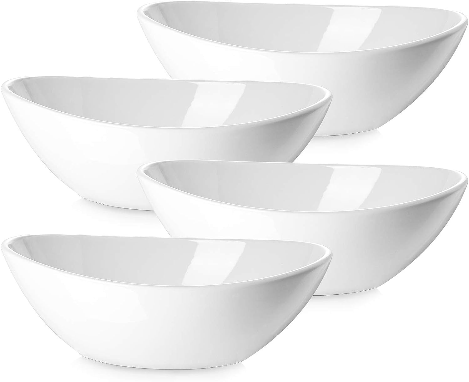 DOWAN 9" Serving Bowls, Large Serving Dishes for Wedding and Dinner Parties, 36 Oz for Salad, Side Dishes, Pasta, Oval Shape, Microwave & Dishwasher Safe, Set of 4, White