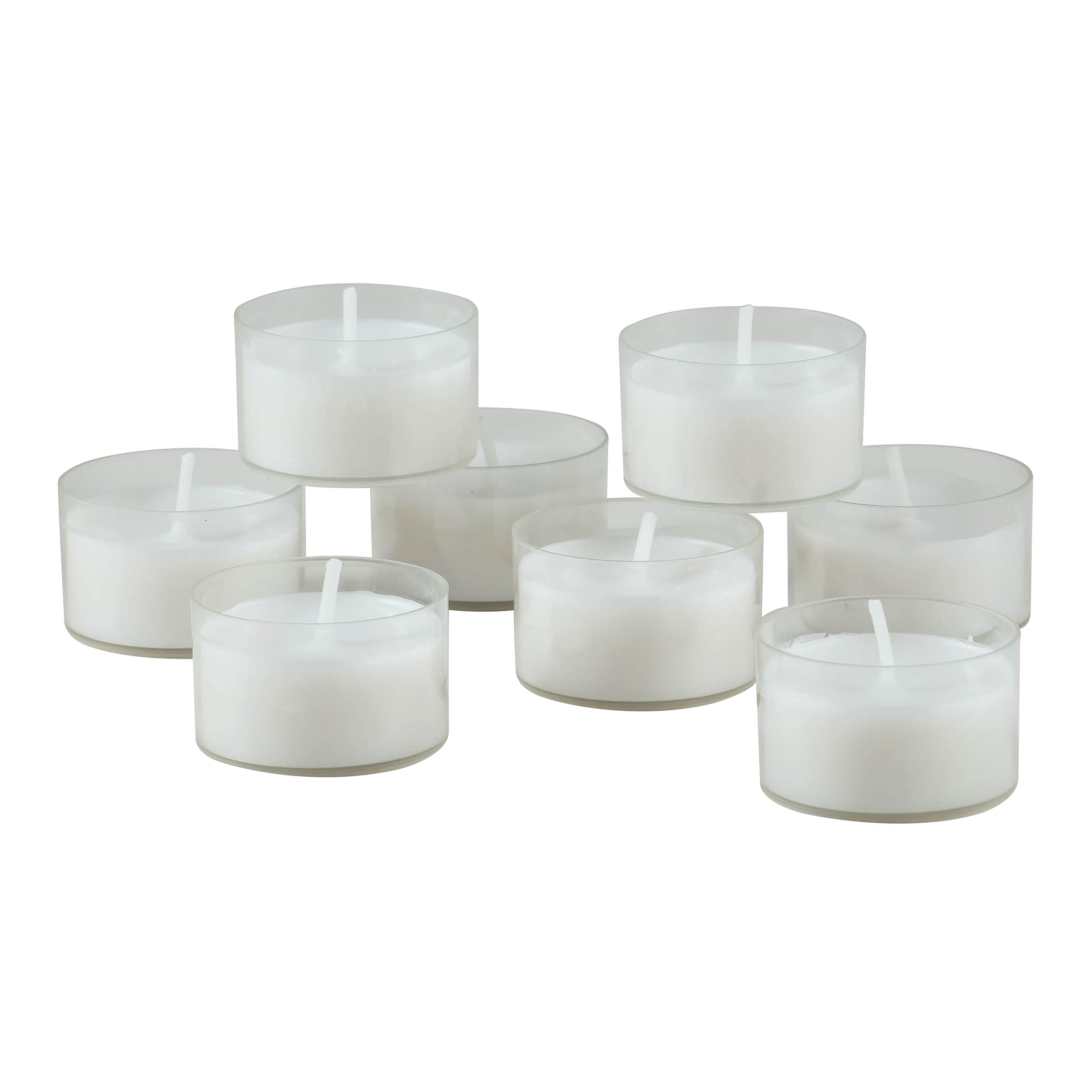 Stonebriar Bulk 96 Pack Unscented Smokeless Long Burning Clear Cup Tea Light Candles with 6 to 7 Hour Extended Burn Time