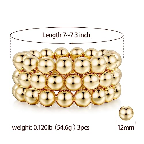 Gold Bangles Bracelet for Women Chunky Curved Stacking Plated Bead Ball Stretchable Bracelets