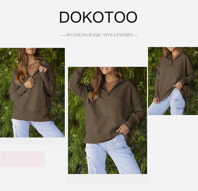 Dokotoo Womens Oversized Half Zip Pullover Sweatshirts for Women Long Sleeve Shirts Tops Y2k Fall Comfy Loose Jackets Sweaters Clothes 2024 Trendy Outfits White Mdeium