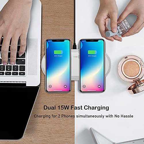 30W Wireless Charger, Vchiming 2 in 1 Wireless Charging Pad, Dual 15W Wireless Charging Station for Galaxy iPhone Airpods Buds Type C Cable Included, White