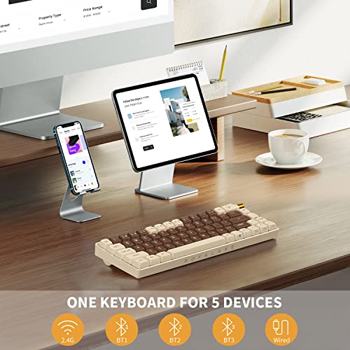 ROYALAXE 60 Percent Wireless Mechanical Keyboard, Gateron G Pro 3.0 Yellow Switch, Hot Swappable Wired/Bluetooth/2.4G Wireless Keyboard with RGB Light for Windows & Mac, PBT Keycaps, Lava Brown