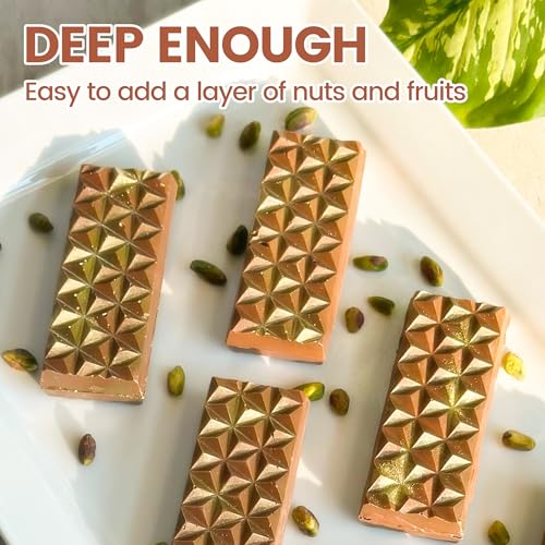 Fimary 1 Pc Chocolate Bar Mold Deep Dubai Break Apart Candy Molds Thick Stuffed Silicone Molds for Filling Knafeh Pistachio Chocolate Bar and Wax Melts Large (Pyramid Shape)