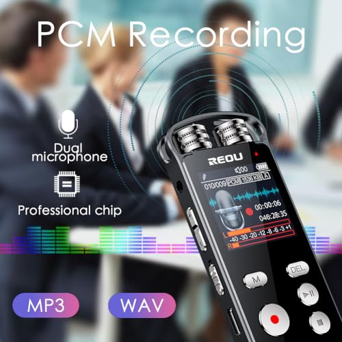 136GB Digital Voice Recorder with Playback for Lectures Meetings - REOU 9868 Hours Sound Audio Recorder Dictaphone Recording Device with Microphone, Voice Activated, Level Control, USB-C,Password