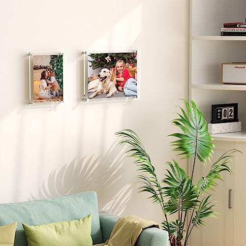 AITEE 8x10 Acrylic Picture Frames 2 Pack, Clear Picture Frames for Wall, Modern Frameless picture Frames Lucite Transparent Square Cubes Floating Hanging Photo Frame Gift for Home Office Display