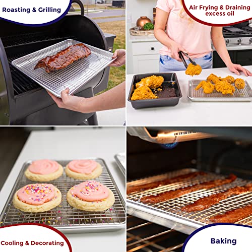 KITCHENATICS Small Quarter Sheet Baking Pan with Rack, Stainless Steel Baking Rack & Aluminum Cookie Sheet Baking Pan Toast Oven Tray w/Cooling Rack, 1/4 Sheet Pan & Wire Rack Set - 9.6" x 13" IN Pan